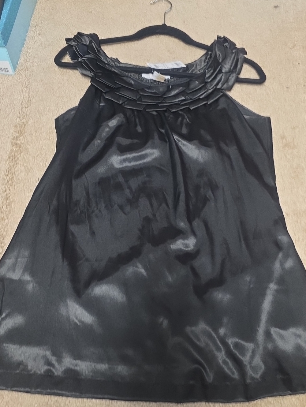 Charlotte Russe Black Satin Ruffled Neck Sleeveless Top